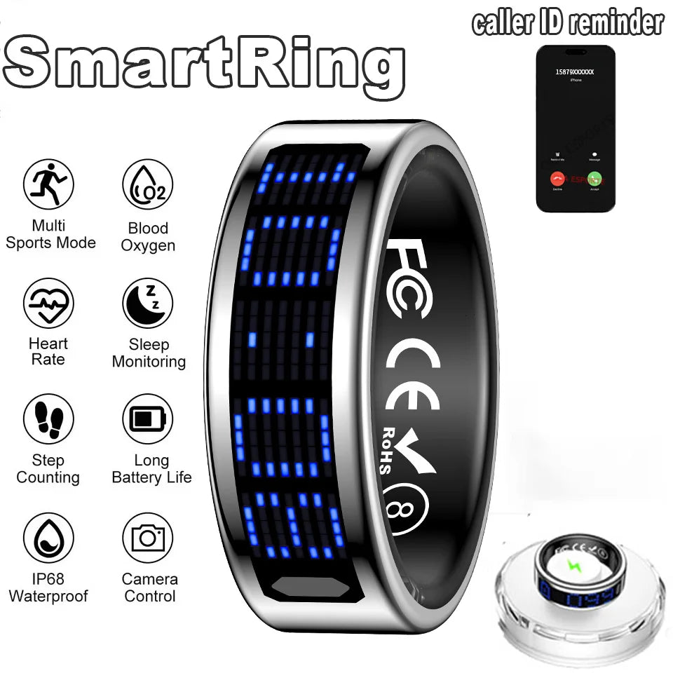 Smart Ring 2026 New Men Women IP68 WaterProof LED Display Screen Multi-Sport Mode Heart Rate Sleep Oxygen Monitoring Smartring