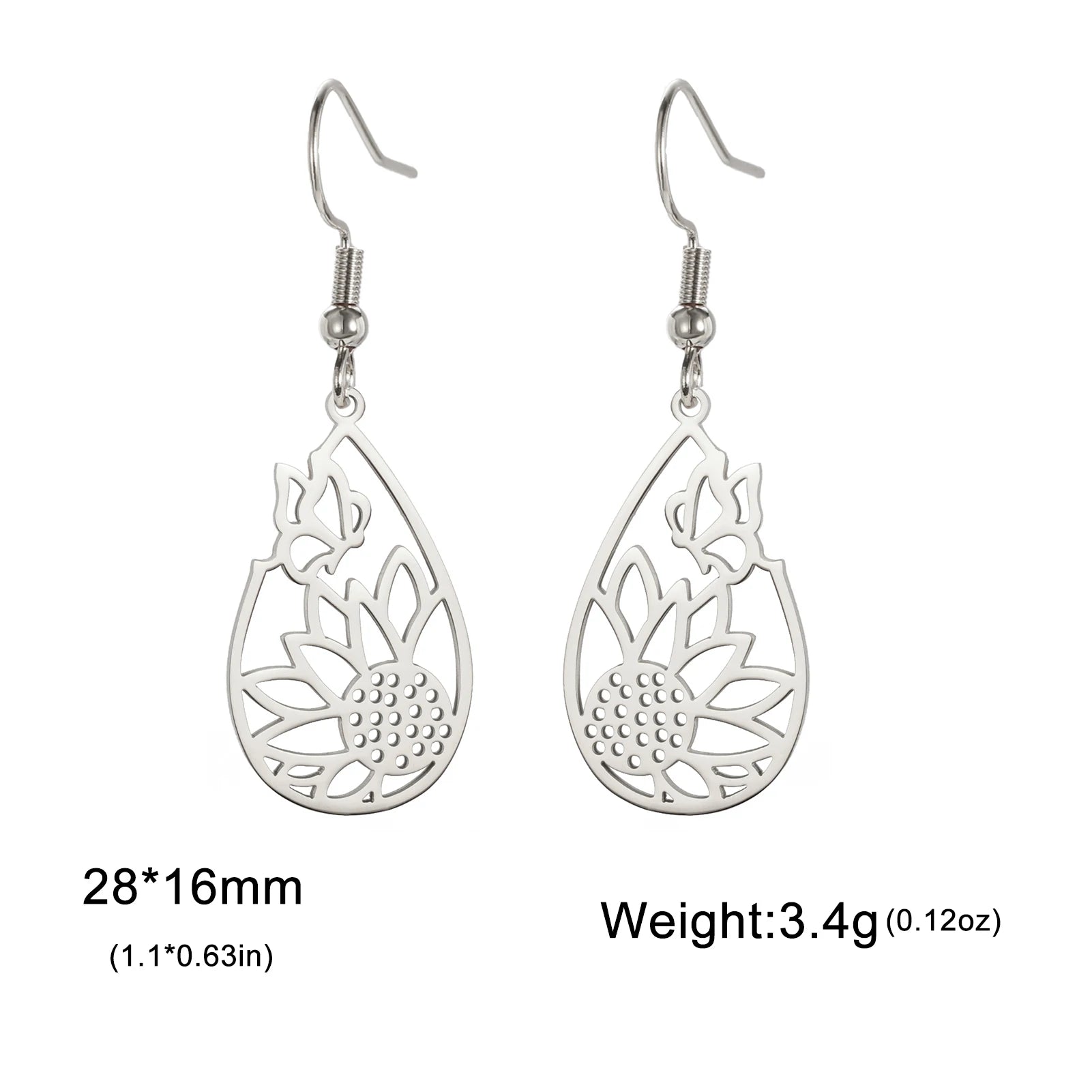 Skyrim Sunflower Butterfly Teardrop Pendant Earring Women Girls Stainless Steel Gold Color Earrings Jewelry Valentine's Day Gift