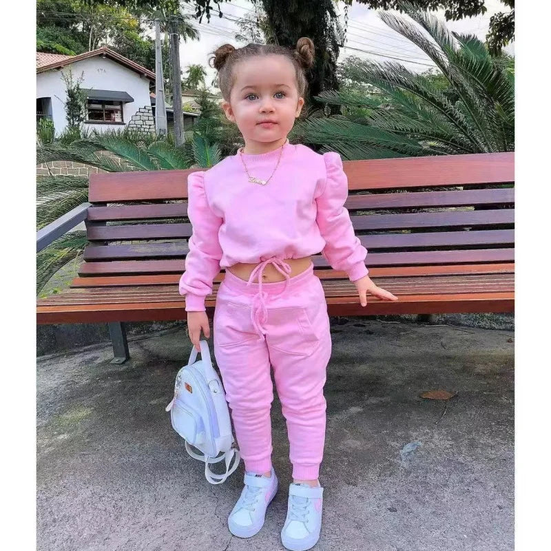 Girls Fall Outfit Set - Crop Top & Sport Pants 2-Piece Athleisure (Ages 1-7)
