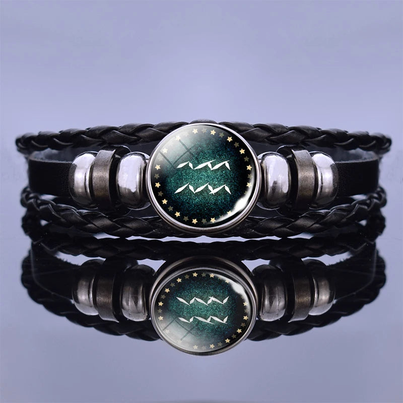 Zodiac Constellation Charm Bracelet - Multilayer Leather Bracelet for Men & Women