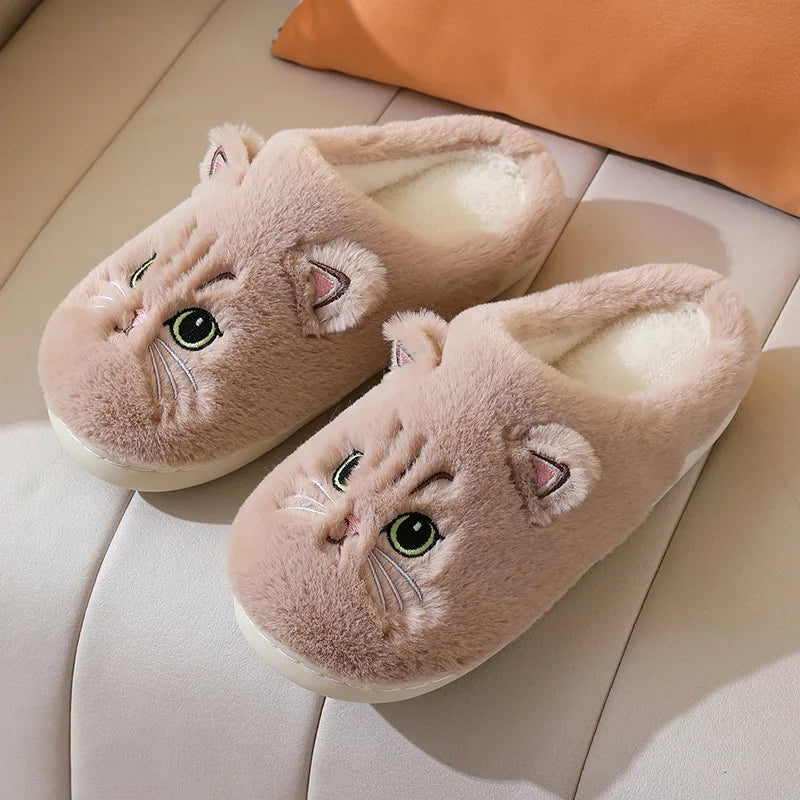 Women's Winter Fur Slippers - Non-Slip Plush Indoor Bedroom Shoes with Flat Heel
