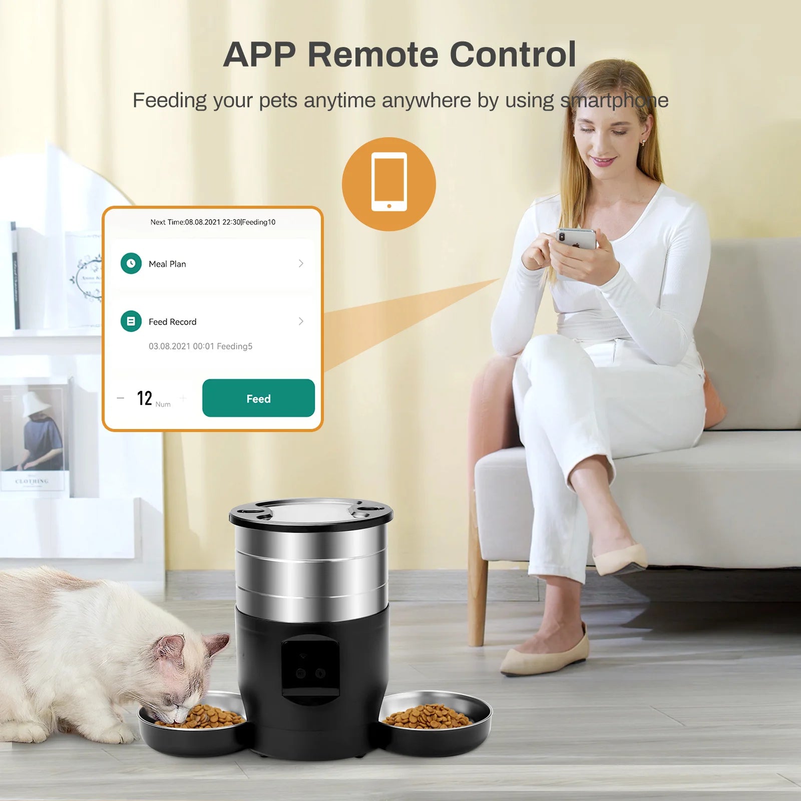 4.5L Smart Automatic Cat Feeder with WiFi & Stainless Bowls