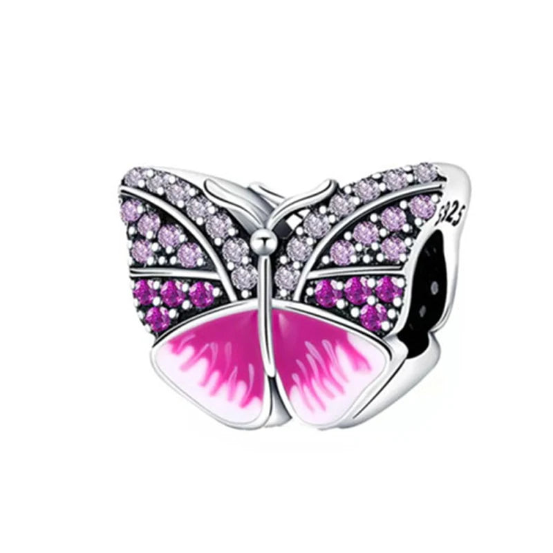 925 Sterling Silver Pink Zircon Valentine's Day Charm Bead for Bracelets