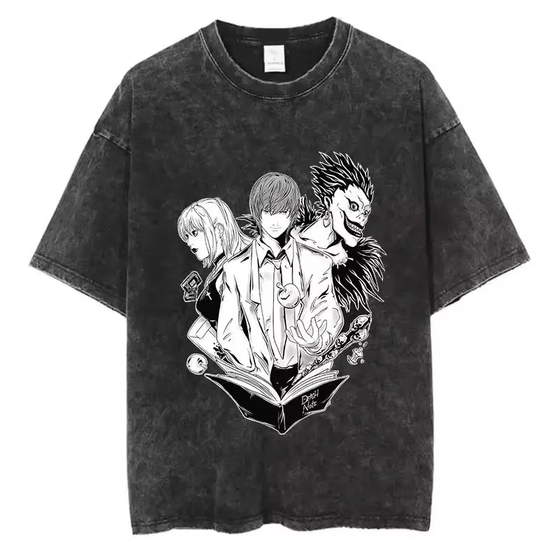 Death Note Anime Washed Y2K T-Shirt – Short Sleeve Round Neck Mens Tee