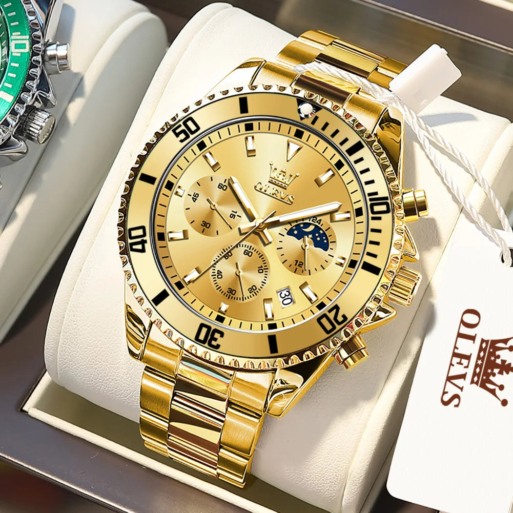 OLEVS 2870 Men's Luxury Watch – Chronograph Moon Phase Date Stainless Steel