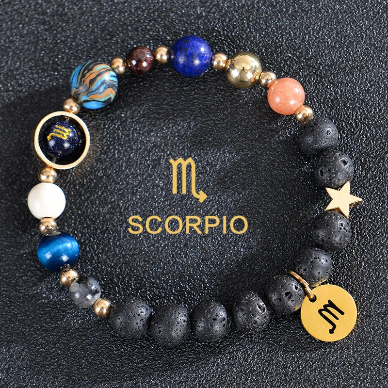 Zodiac Crystal Stone Bracelet for Women - 12 Constellation Charm Birthday Gift