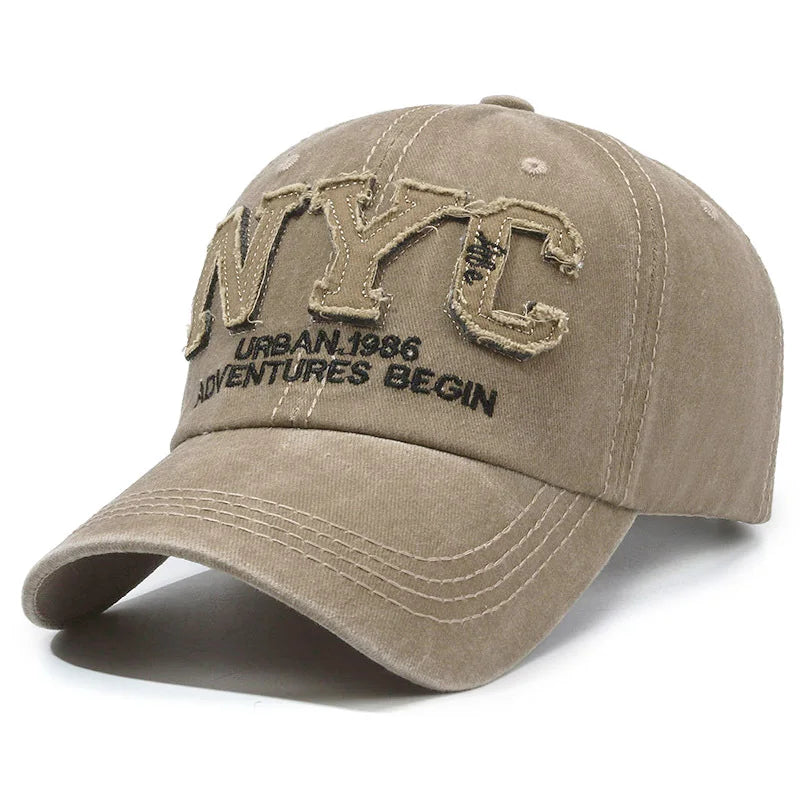 Vintage NYC Letter Baseball Cap - Washed Cotton Snapback Hat for Men & Women