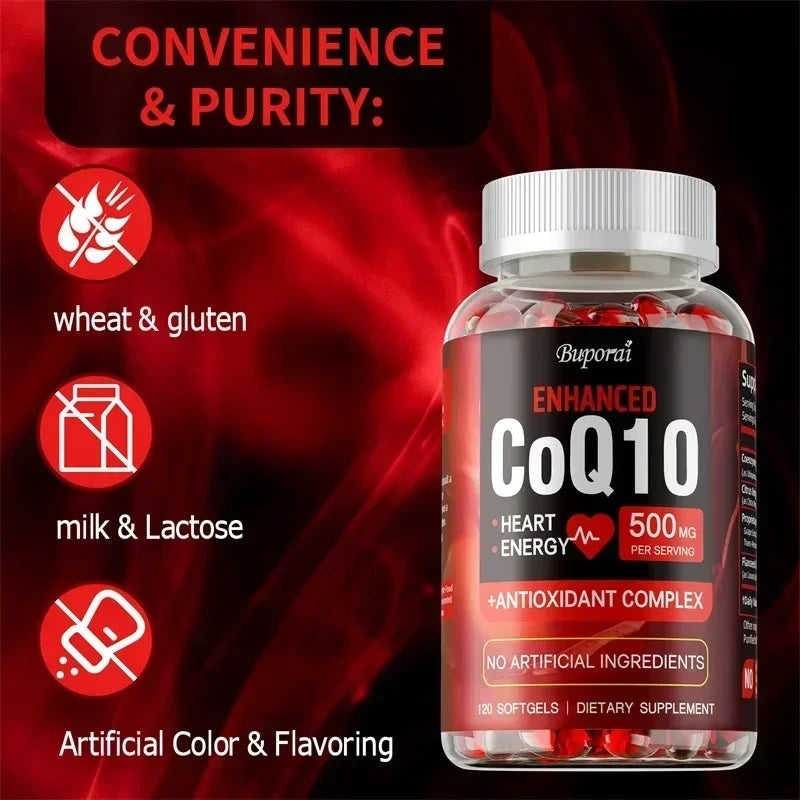 CoQ10 500mg High Potency Supplement - Heart Health, Energy & Anti-Aging Support with Bergamot (120 Capsules)