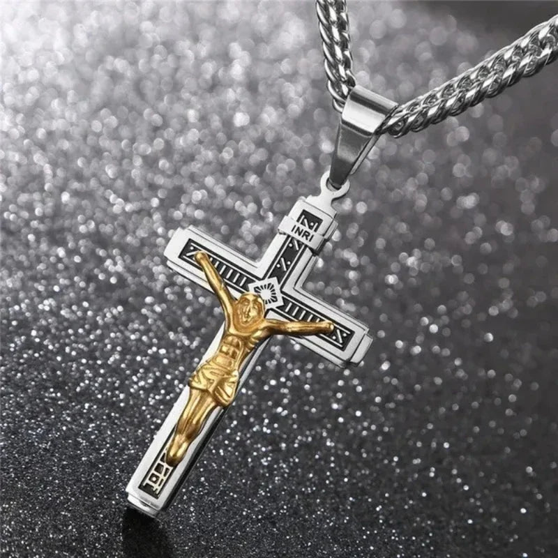Hip Hop Cross Necklace for Men - Gold & Silver Religious Jesus Pendant Jewelry Gift