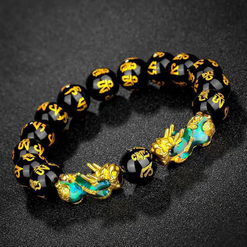Feng Shui Wealth Pixiu Bracelet Men Women Black Obsidian Beads Chakra Meditation Yoga Bracelet Change Color Pi Xiu Jewelry Gift