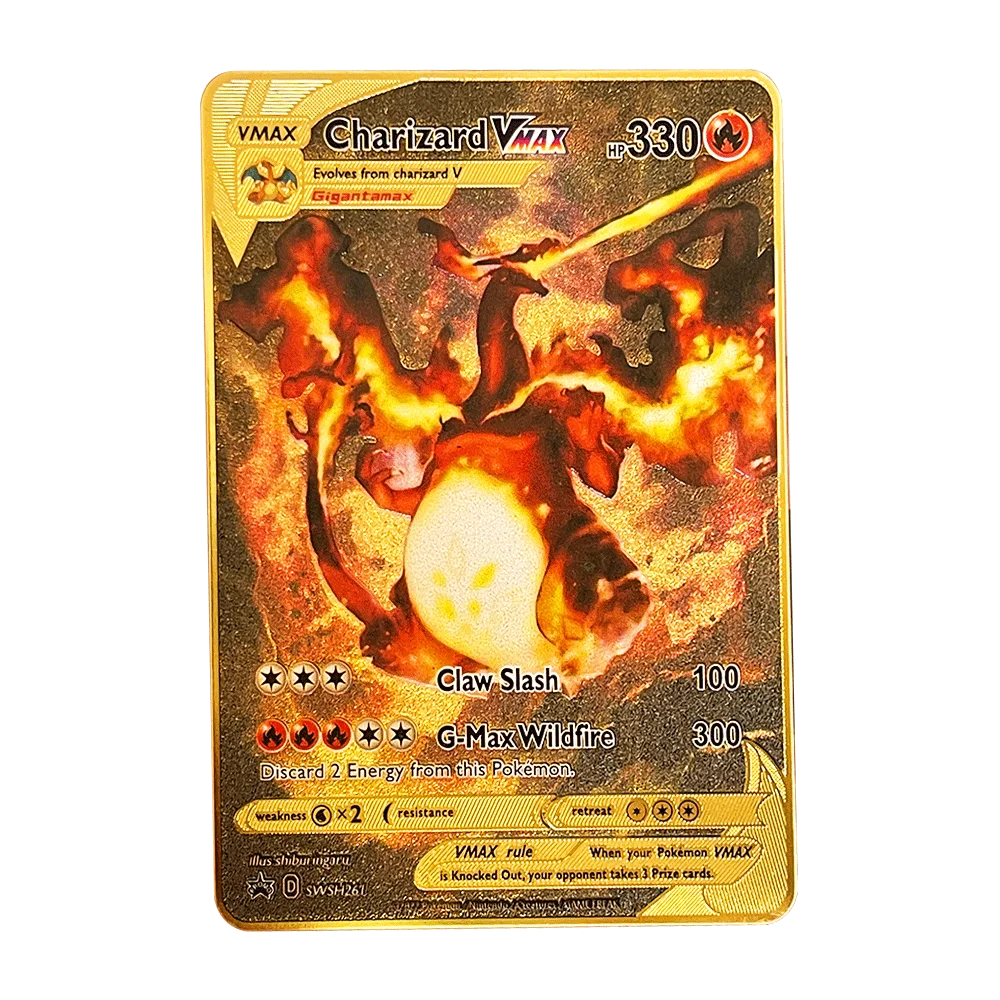 Spanish Pokemon Gold Metal Cards – Mewtwo, Pikachu GX & Charizard VMAX Set