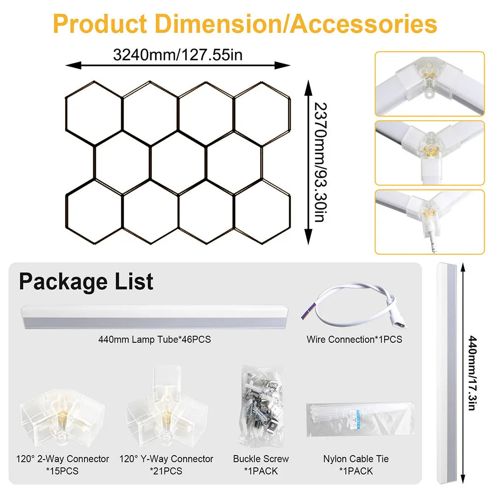 Garage Hexagonal LED Ceiling Light – Super Bright 6500K White Light