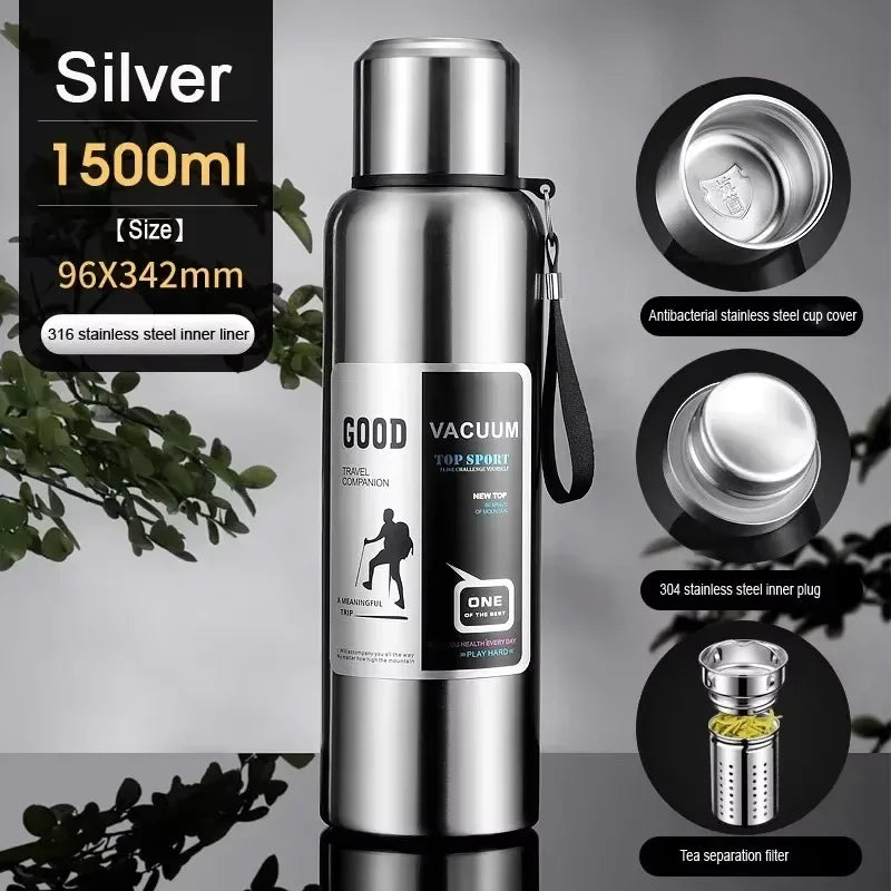 Large Insulated Thermos Tumbler - 600ml-2000ml Stainless Steel Water Bottle
