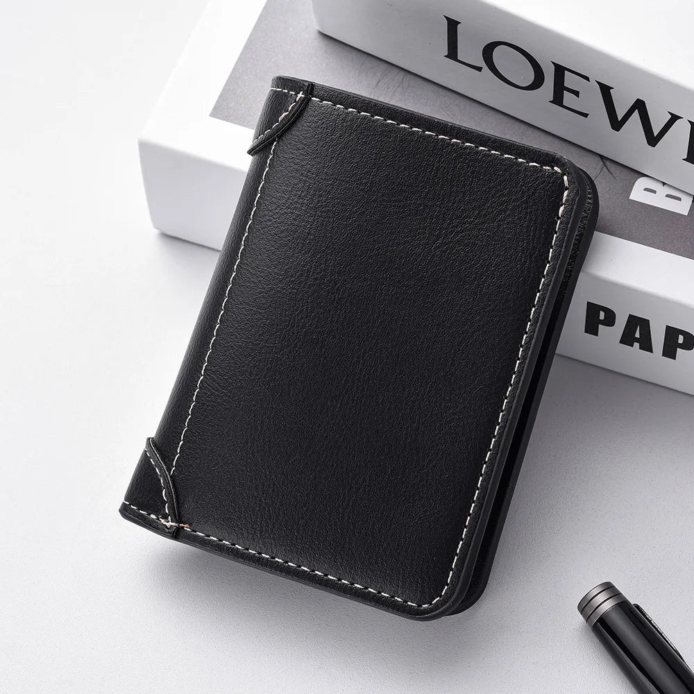 Men's Slim Leather Credit Card Wallet - Ultra-Thin Minimalist Card Holder