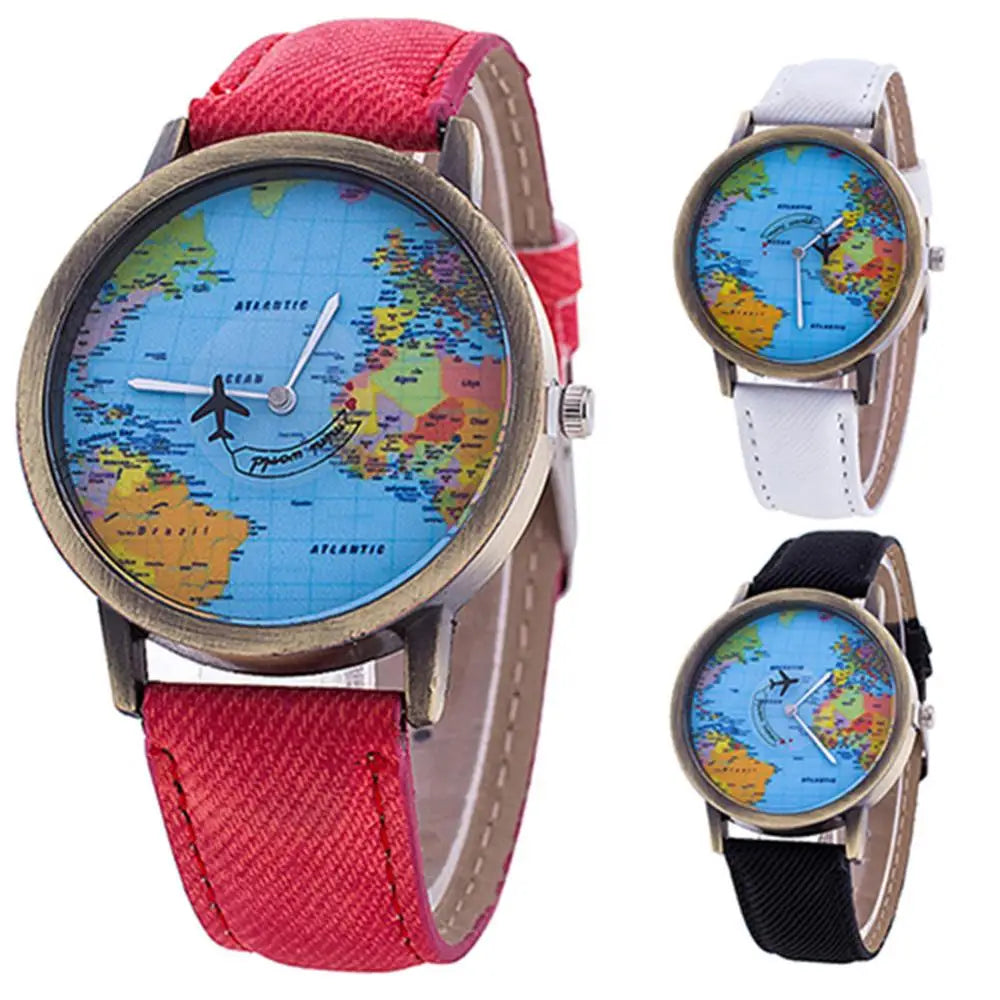 🌍 VISTA O MUNDO! Relógio Vintage de Mapa Mundi em Jeans - Geografia no Seu Pulso ⌚