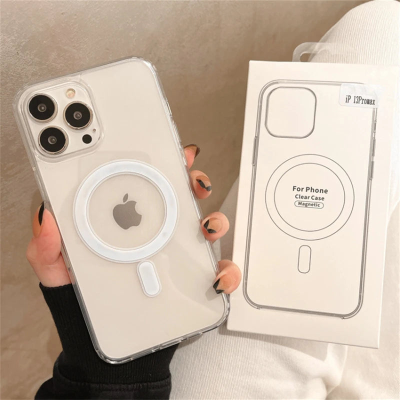 Clear MagSafe Magnetic Wireless Charging Case for iPhone 16, 15, 14, 13, 12, 11 Pro Max