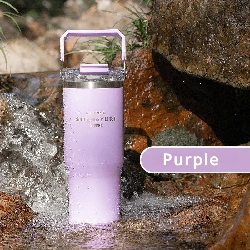 30oz Insulated Stainless Steel Tumbler with Straw & Handle | Travel Coffee Cup