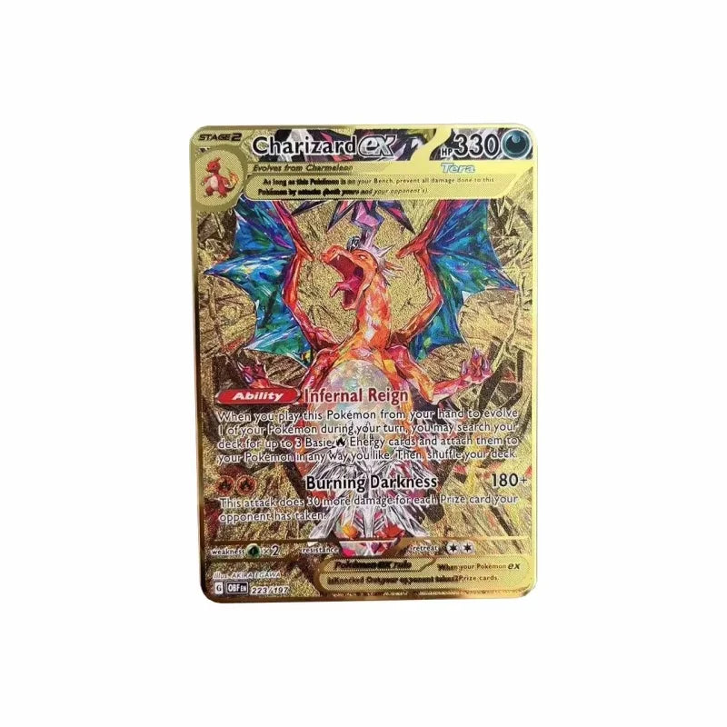 Spanish Pokemon Gold Metal Cards – Mewtwo, Pikachu GX & Charizard VMAX Set