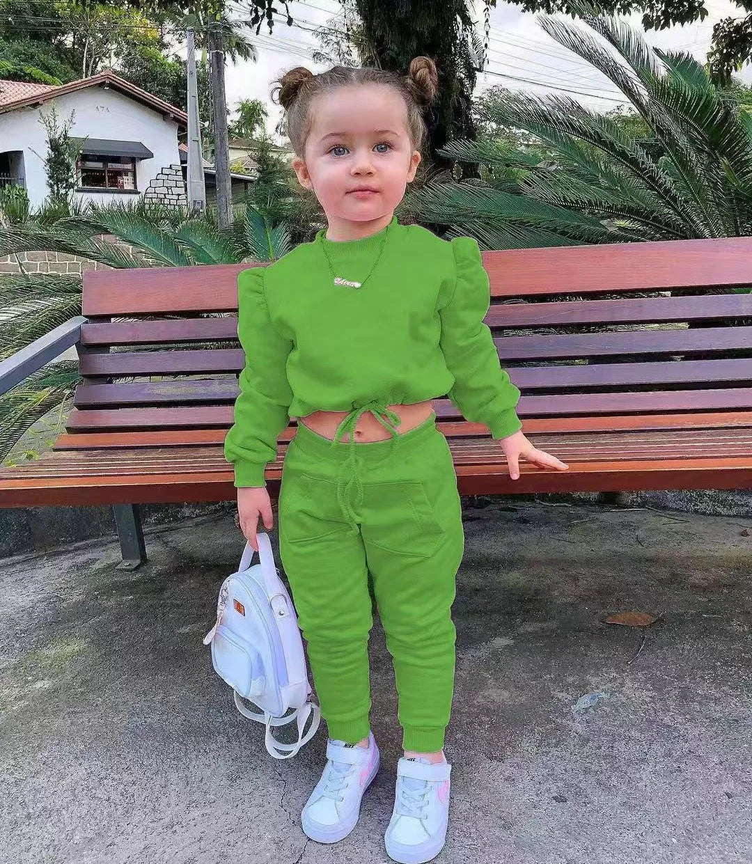 Girls Fall Outfit Set - Crop Top & Sport Pants 2-Piece Athleisure (Ages 1-7)