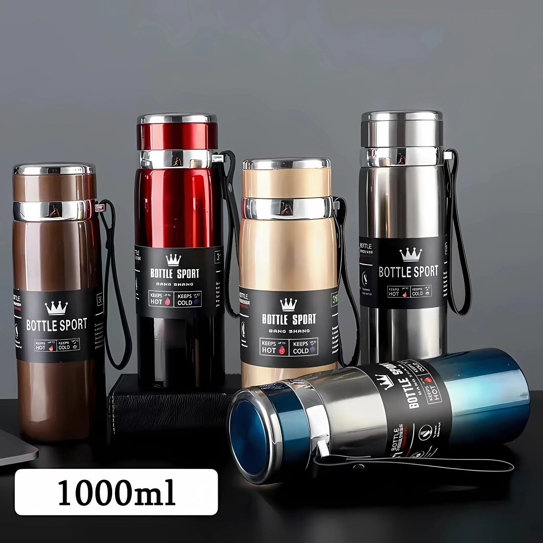 1L Stainless Steel Thermal Water Bottle - Vacuum Insulated Flask for Hot & Cold Drinks