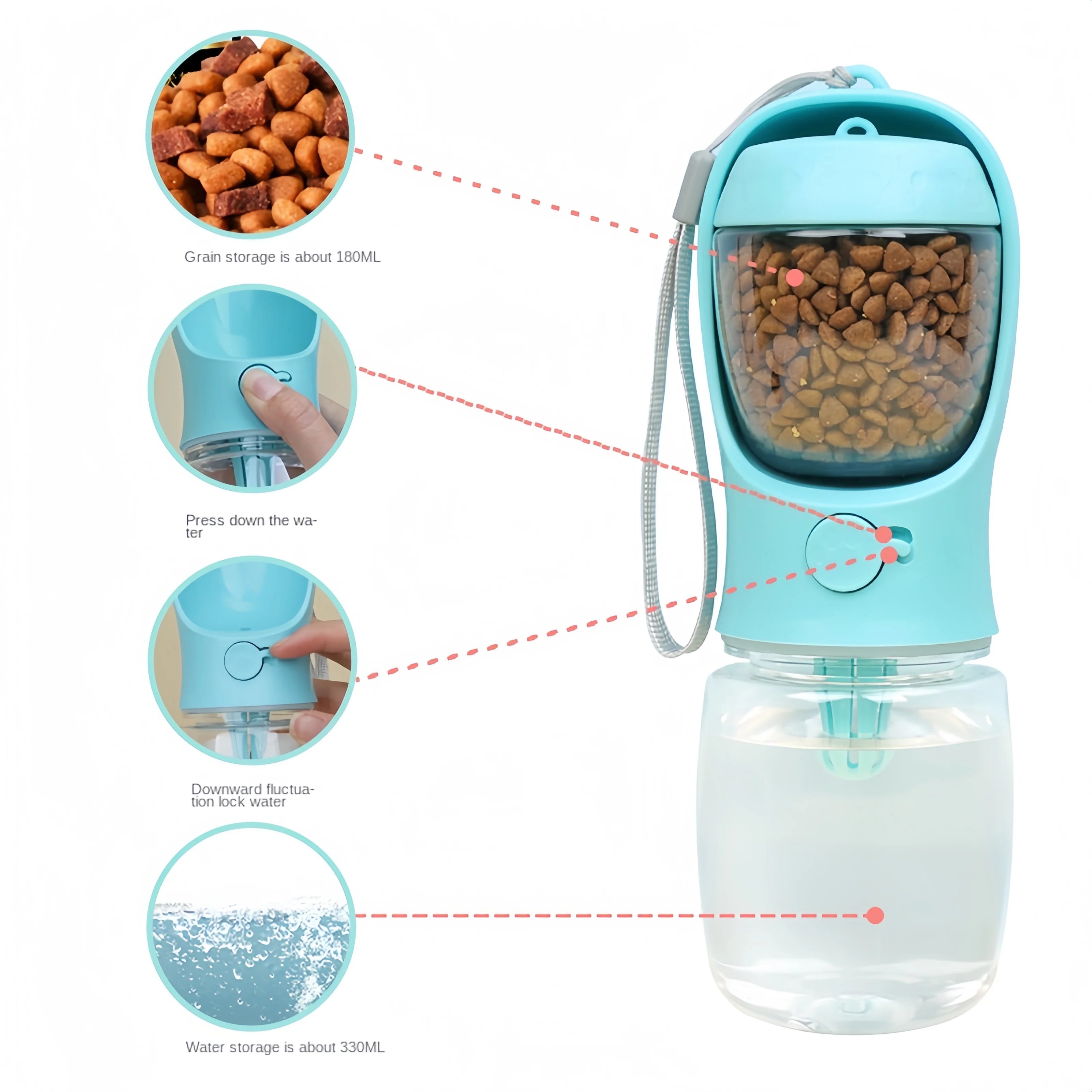 2-in-1 Portable Dog Water Bottle & Food Container - 550ml Travel Pet Feeder Bowl