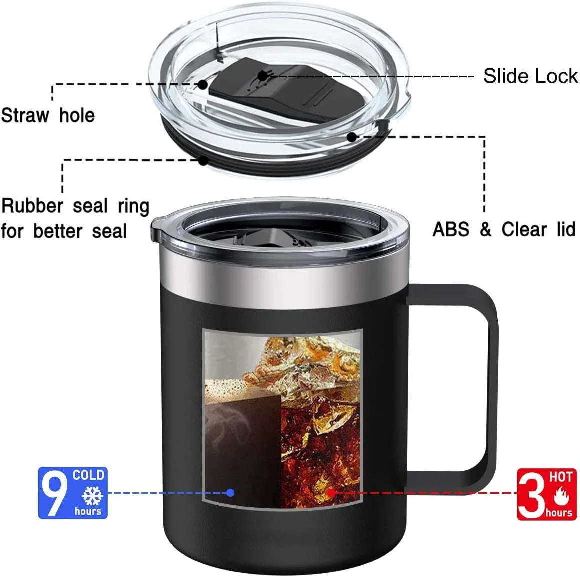 12oz Insulated Stainless Steel Coffee Mug with Handle & Lid | 360ml Travel Tumbler
