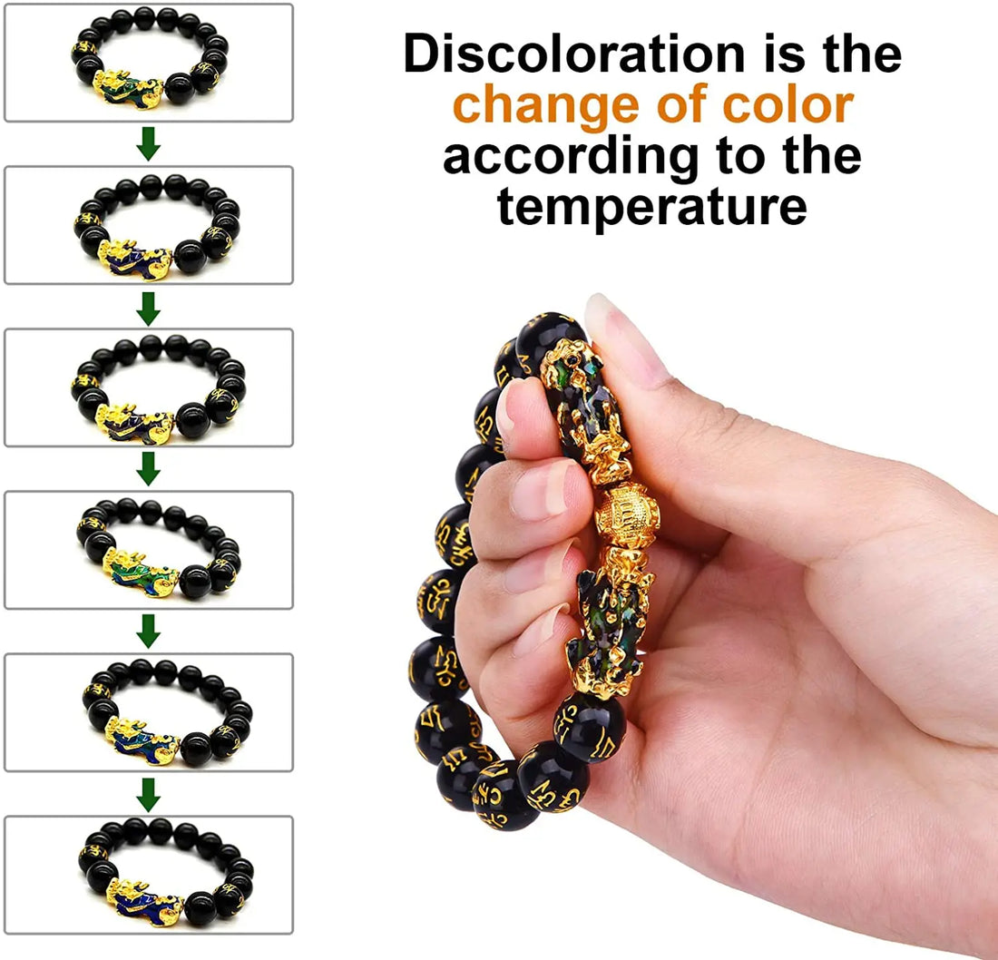 Feng Shui Wealth Pixiu Bracelet Men Women Black Obsidian Beads Chakra Meditation Yoga Bracelet Change Color Pi Xiu Jewelry Gift