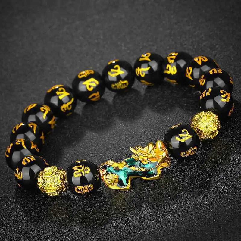 Feng Shui Wealth Pixiu Bracelet Men Women Black Obsidian Beads Chakra Meditation Yoga Bracelet Change Color Pi Xiu Jewelry Gift