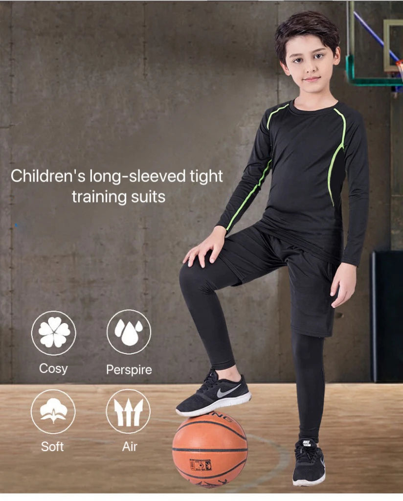 Boys Sports Compression Set - 2-Piece Athletic Base Layer for Basketball, Soccer & Training (Ages 7-13)