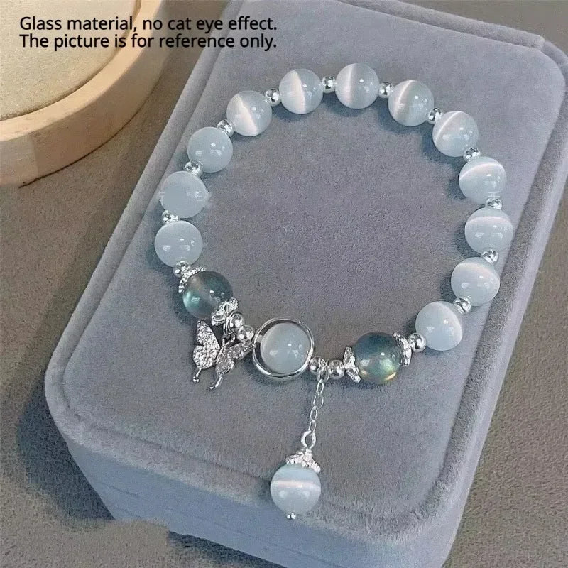 Butterfly Beaded Chain Bracelet for Women - Purple