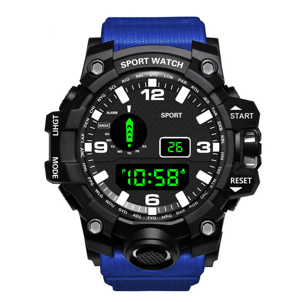 Men's Digital Sports Watch - Large Dial Waterproof Military LED Wristwatch