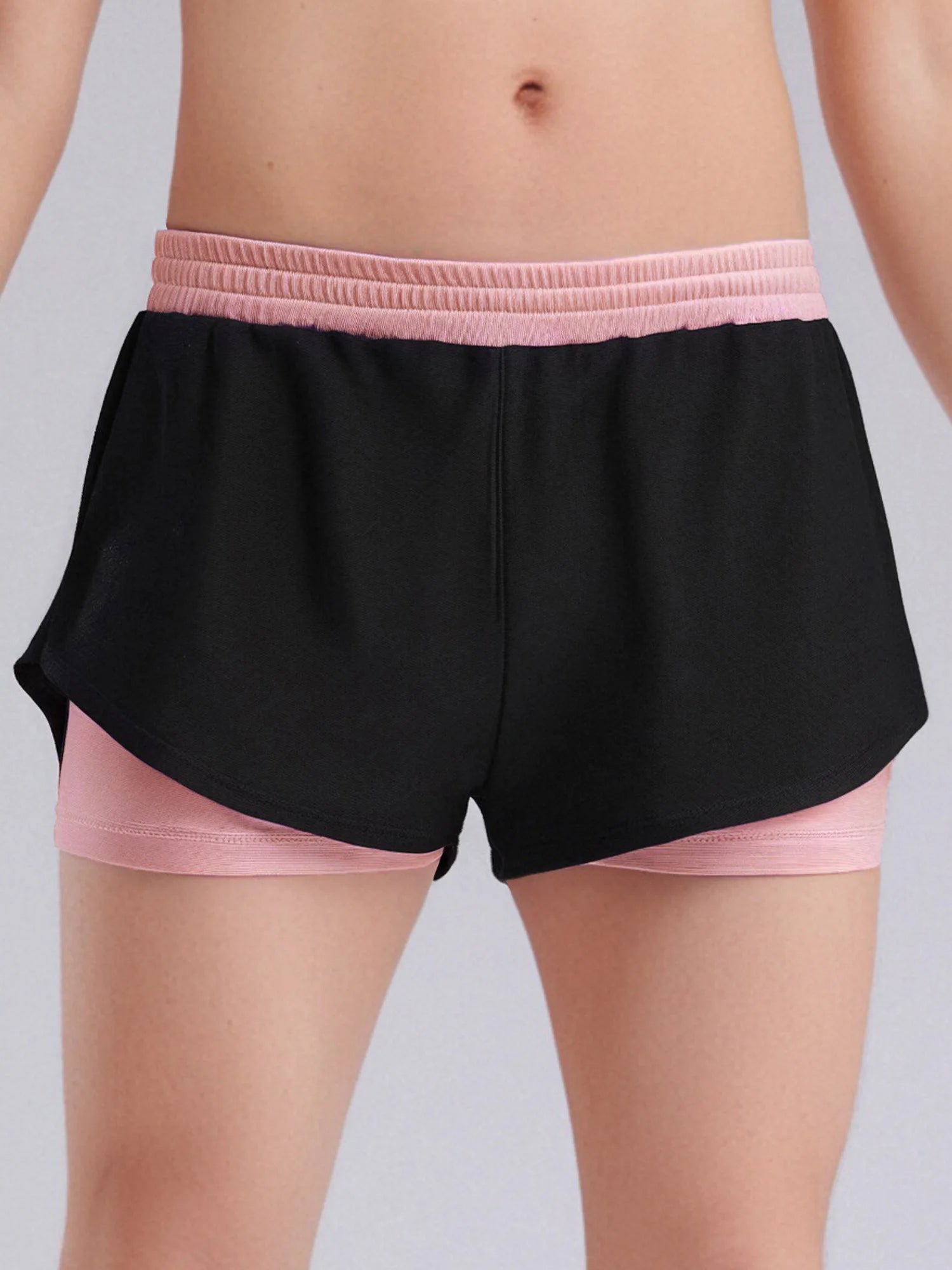 Girls Athletic Shorts - Double-Layer Sports Shorts for Yoga, Running & Workout (Ages 4-14)