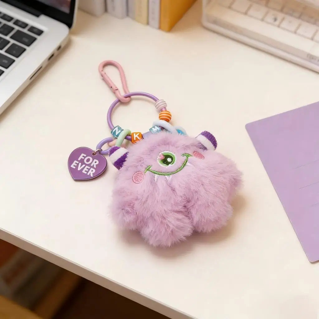 Monster Plush Toy Keychain with Colorful Chain, Creative Doll Bag Charm Pendant, Cute Gift for Kids Women Men for Backpack Purse