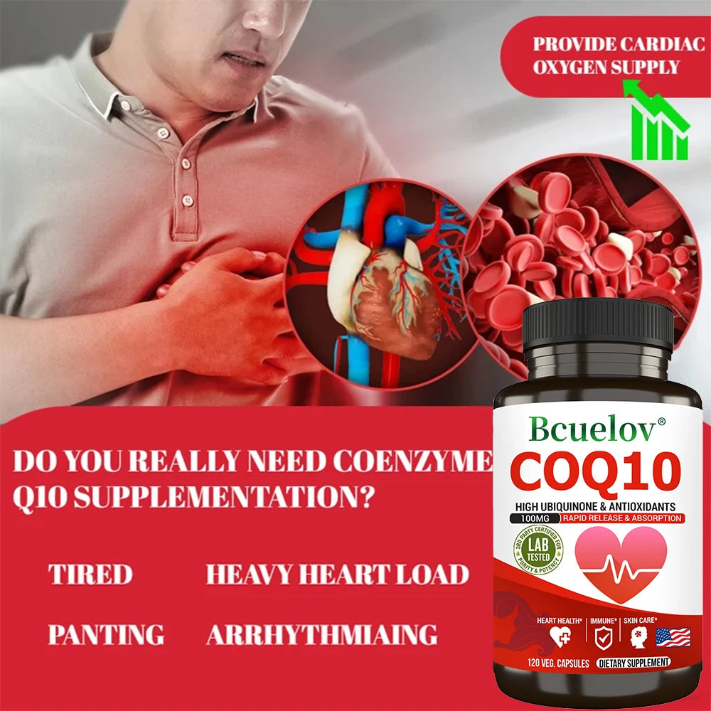 CoQ10 100mg High Absorption Supplement - Heart Health & Energy Support with Black Pepper Extract (120 Capsules)