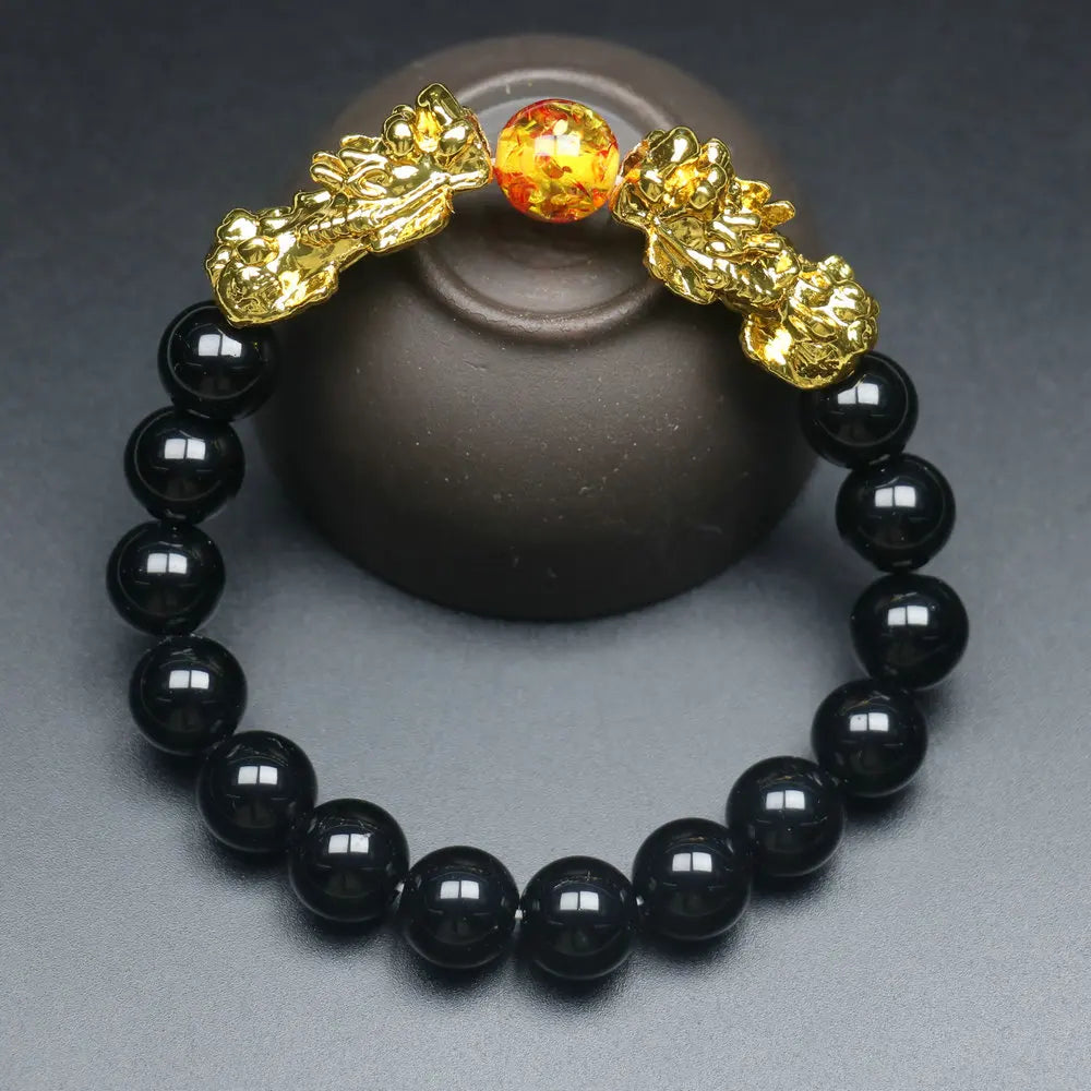 Feng Shui Wealth Pixiu Bracelet Men Women Black Obsidian Beads Chakra Meditation Yoga Bracelet Change Color Pi Xiu Jewelry Gift