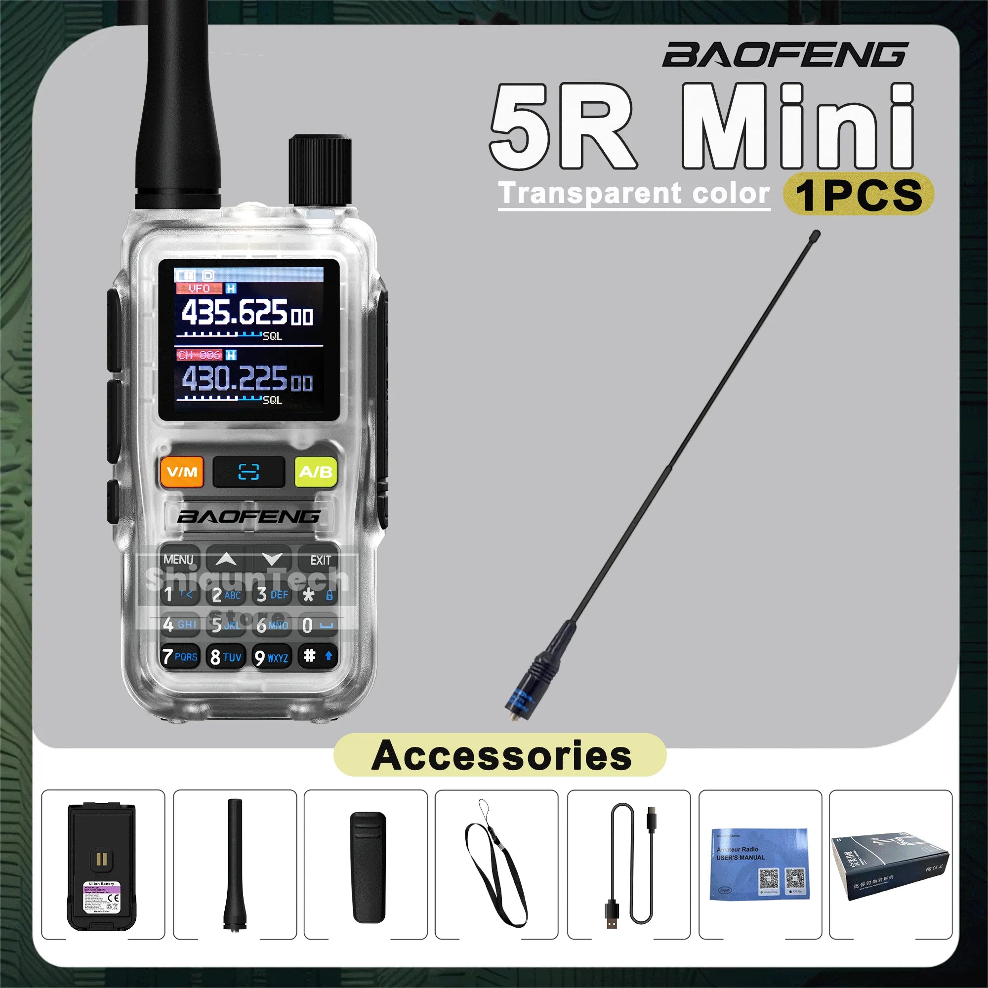 Baofeng UV-5R Mini Walkie Talkie - Air Band UHF/VHF, Bluetooth & Type-C
