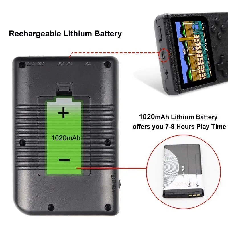 Portable Retro Mini Game Console - 8-Bit Handheld with 500 Built-In Games