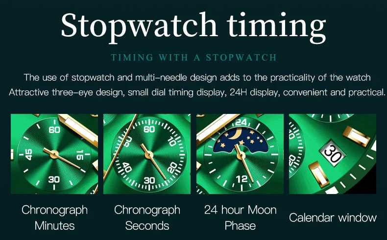 OLEVS 2870 Men's Luxury Watch – Chronograph Moon Phase Date Stainless Steel