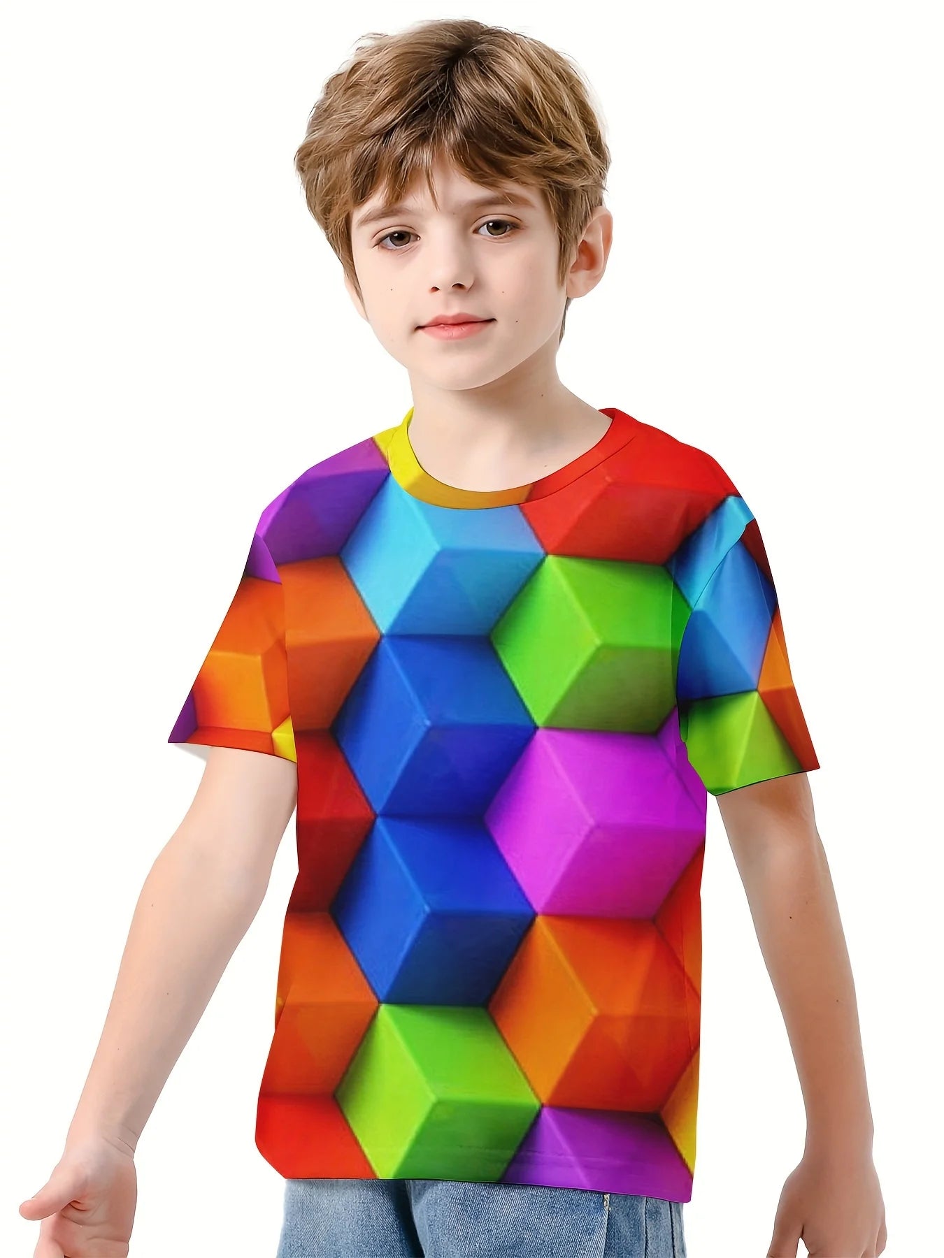 Kids 3D Print T-Shirt - Cool Graphic Short Sleeve Tee for Boys & Girls Ages 7-13
