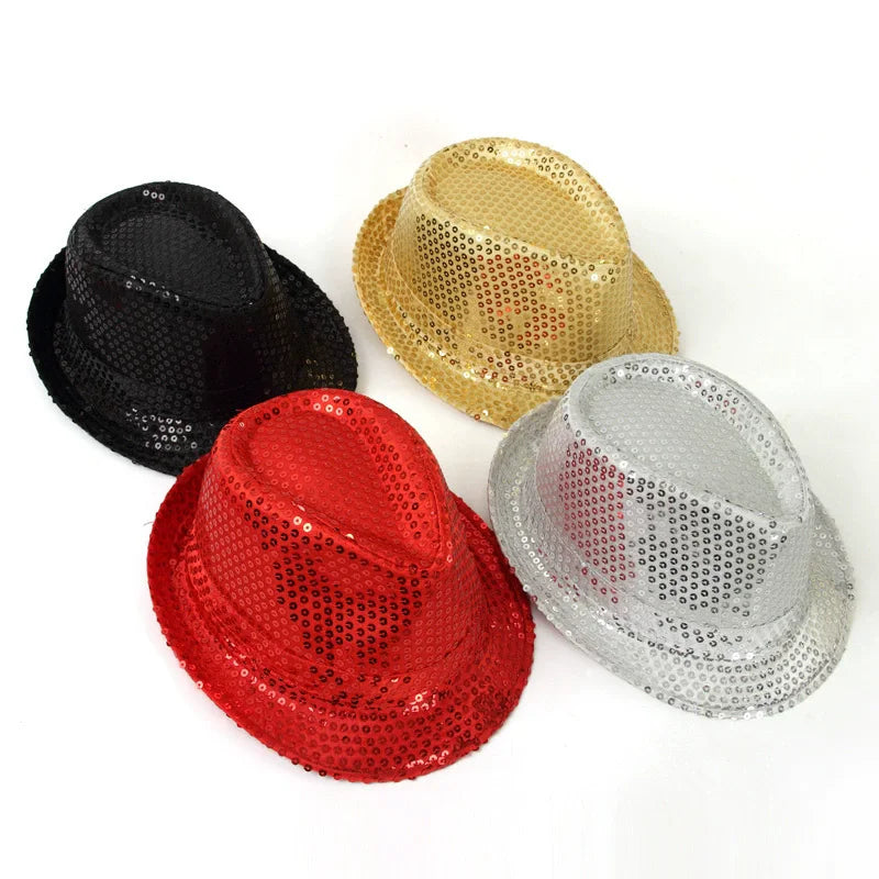 Silver Sequin Top Hat - Hip-Hop Jazz Magic Performance Hat for Stage Shows & Parties (Adult & Kids)