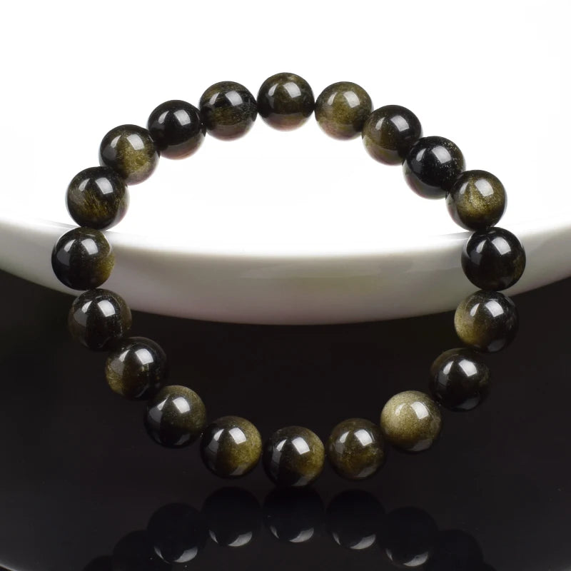Golden Obsidian Beads Bracelet – Natural Energy Stone Jewelry for Protection & Strength
