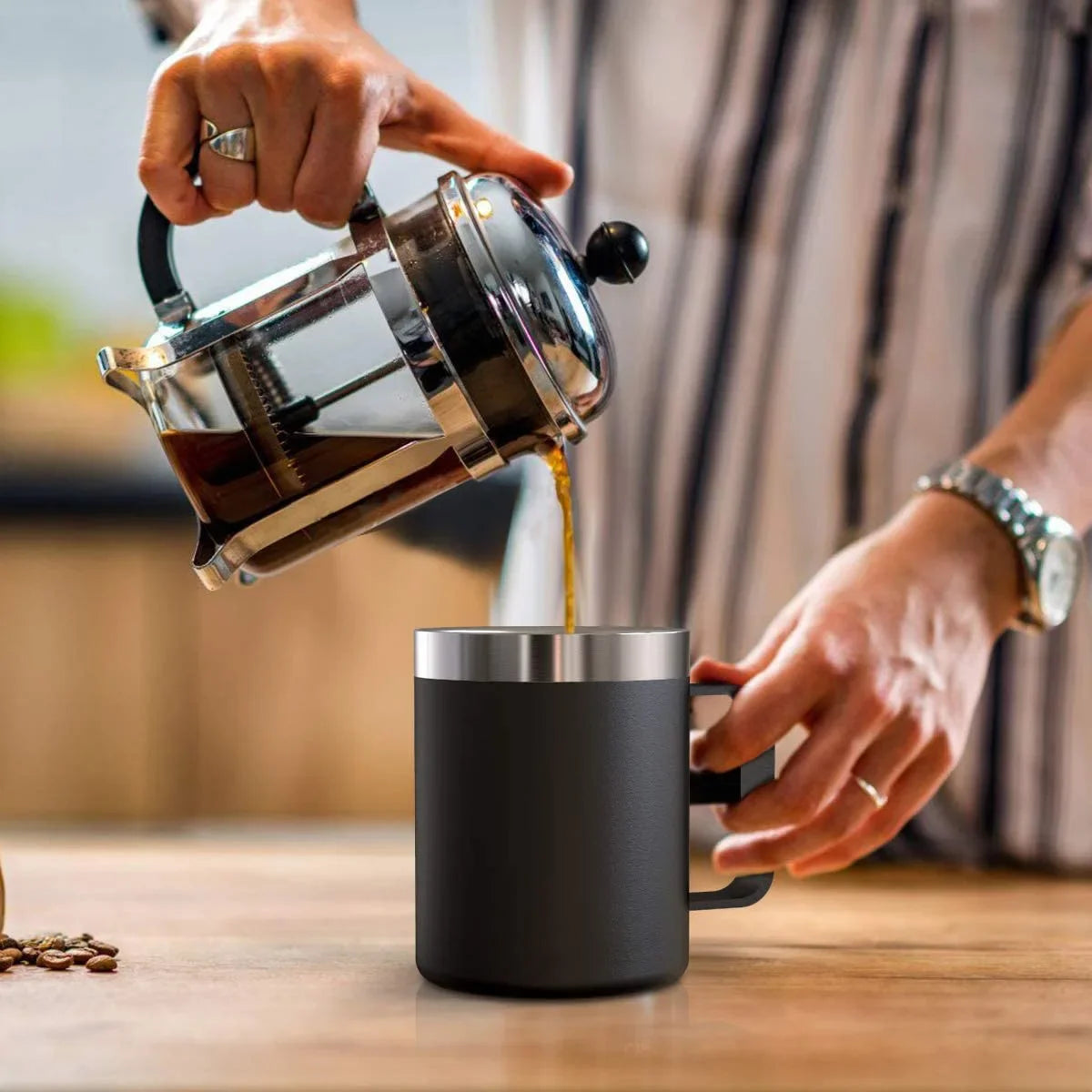 12oz Insulated Stainless Steel Coffee Mug with Handle & Lid | 360ml Travel Tumbler