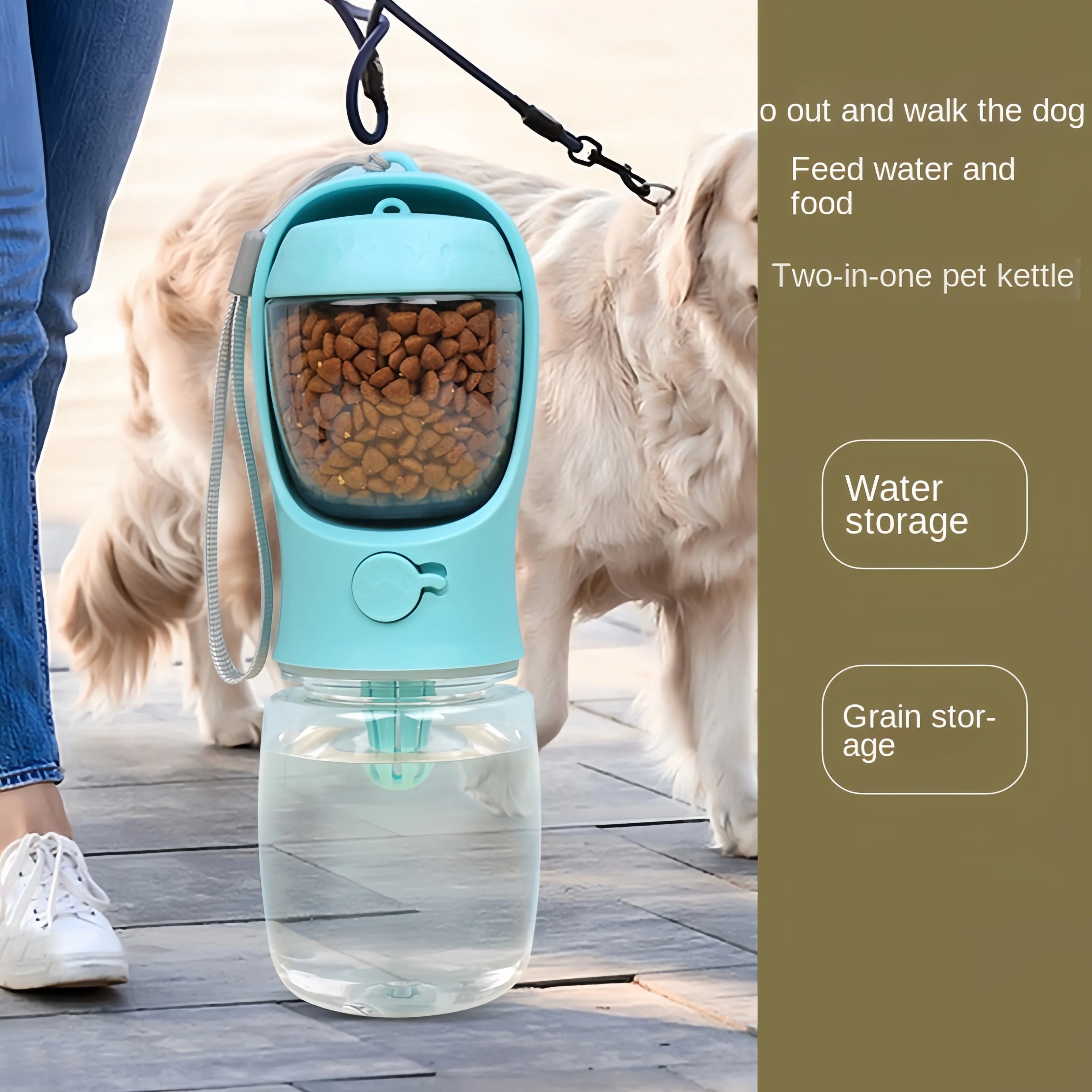 2-in-1 Portable Dog Water Bottle & Food Container - 550ml Travel Pet Feeder Bowl