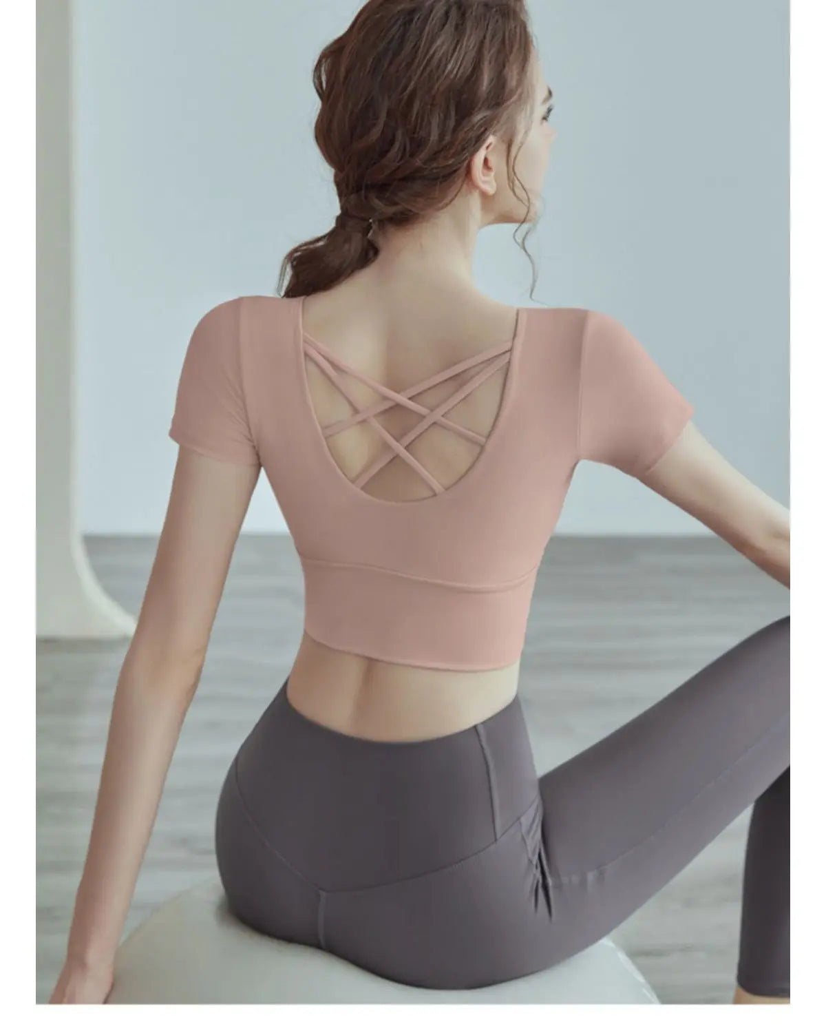 Women's Yoga Top with Built-In Chest Pads - Short Sleeve Workout Shirt