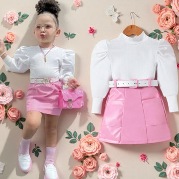 Girls Long Sleeve Top & Skirt Set - 2-Piece Fall Outfit (Ages 4-6)