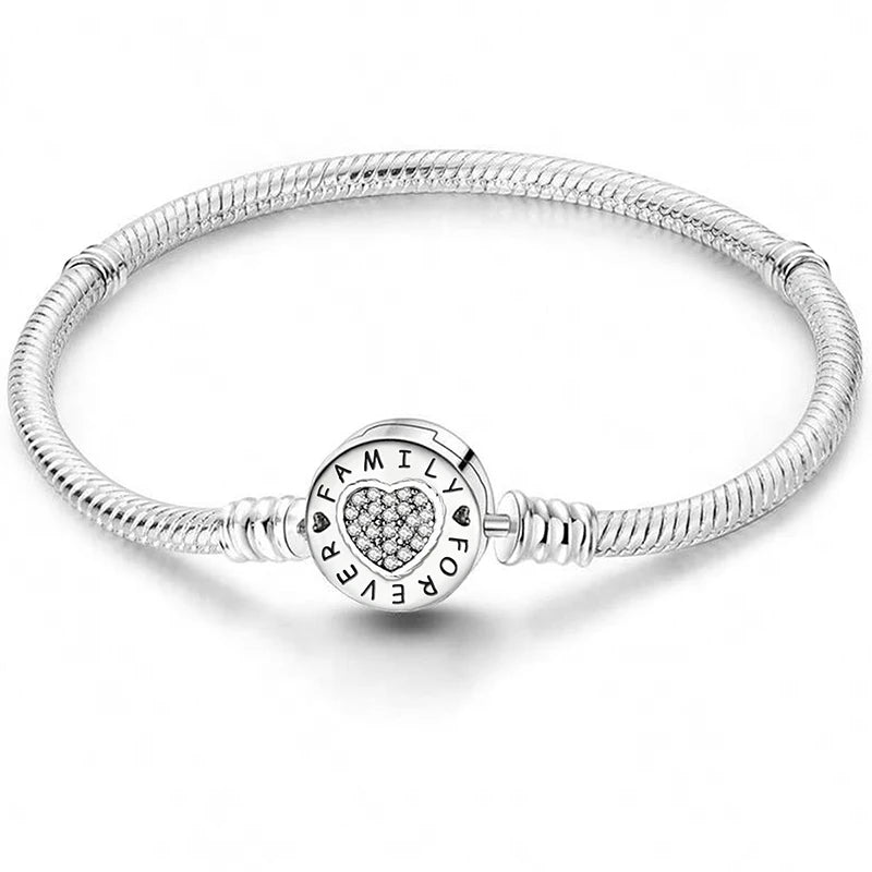 925 Sterling Silver Heart Charm Bracelet with Zircon Stones