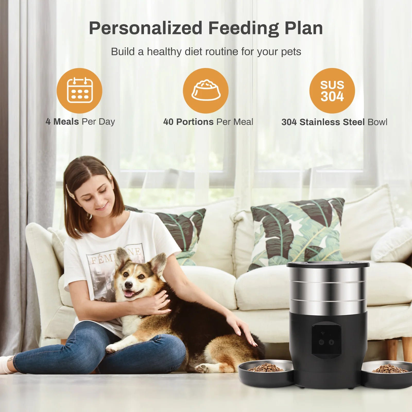 4.5L Smart Automatic Cat Feeder with WiFi & Stainless Bowls