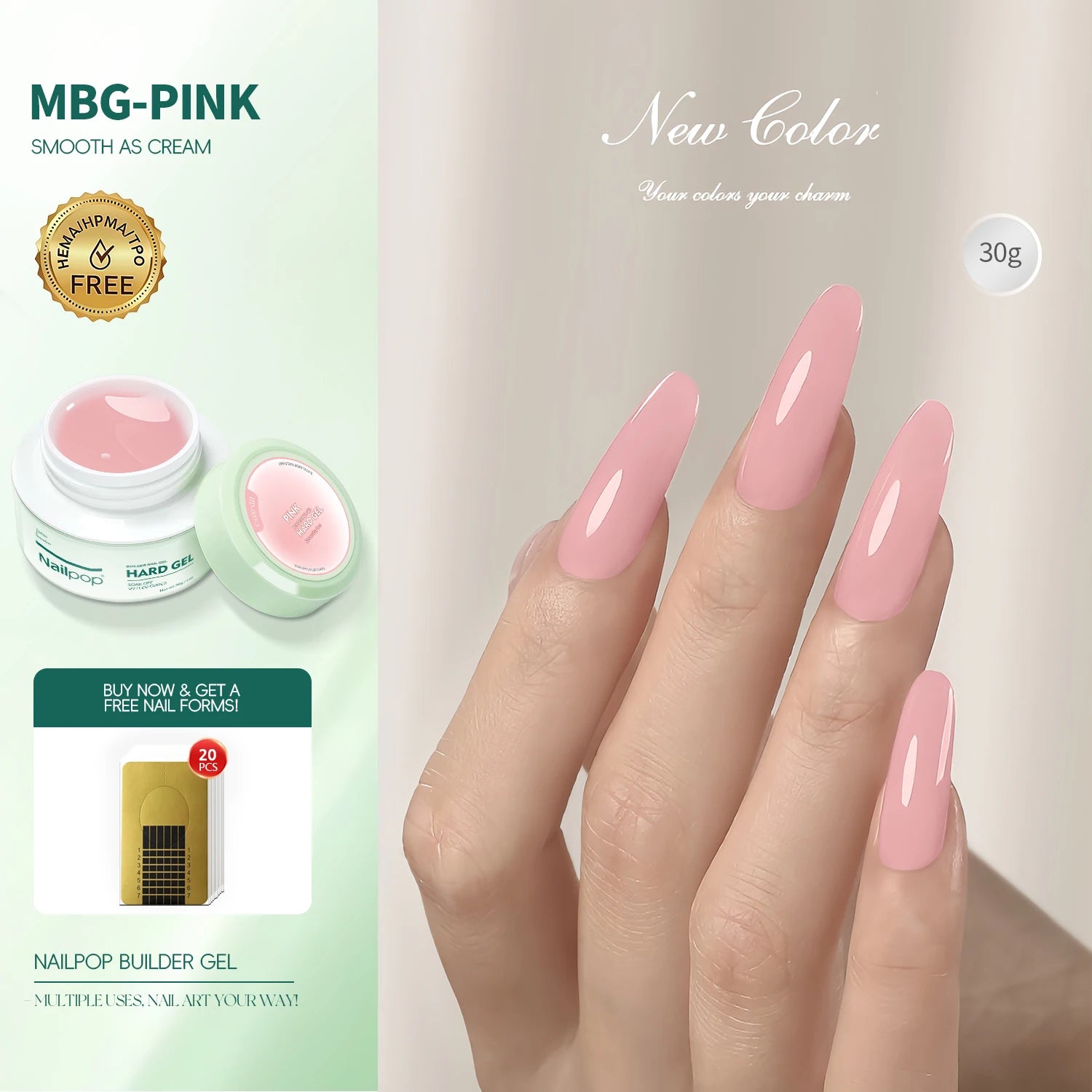 Nailpop HEMA-Free Builder Gel – Milky UV Gel for Nail Extensions & Strengthening