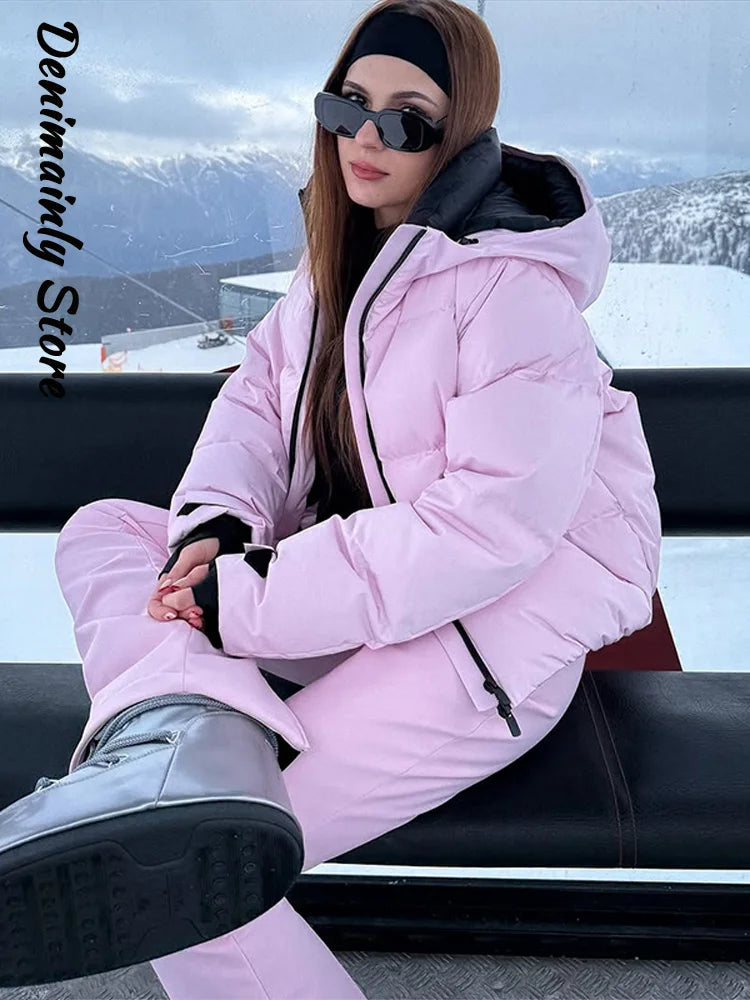 Pink Windproof Skiwear 2-Piece Set – Winter Tracksuit