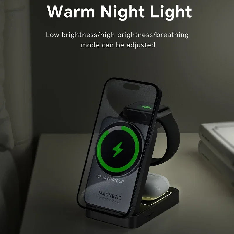 Foldable 3-in-1 Magnetic Wireless Charger Stand for iPhone & Apple Devices
